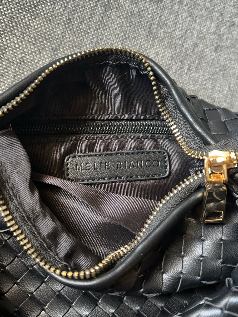 Melie Bianco Woven Vegan Leather Knot-Handle Hobo Bag – Black - Picture 2 of 8